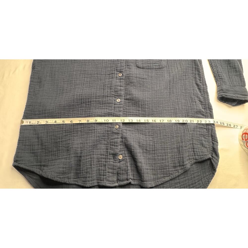 Time and Tru L Blue Button Shirt Crinkle Cotton Fabric Long Sleeve Picked - Picture 12 of 16